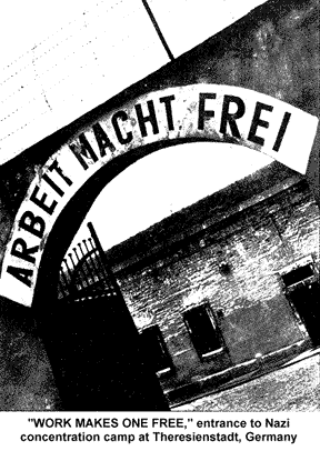 ARBEIT MACHT FREI - WORK MAKES ONE FREE - entrance to Nazi concentration camp at Theresienstadt, Germany